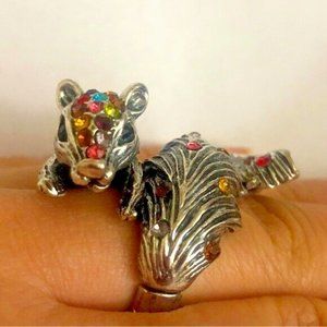 🐿️ Squirrel Ring -Bejeweled with Rhinestones OOAK Stretchy Forest Woodland Glam